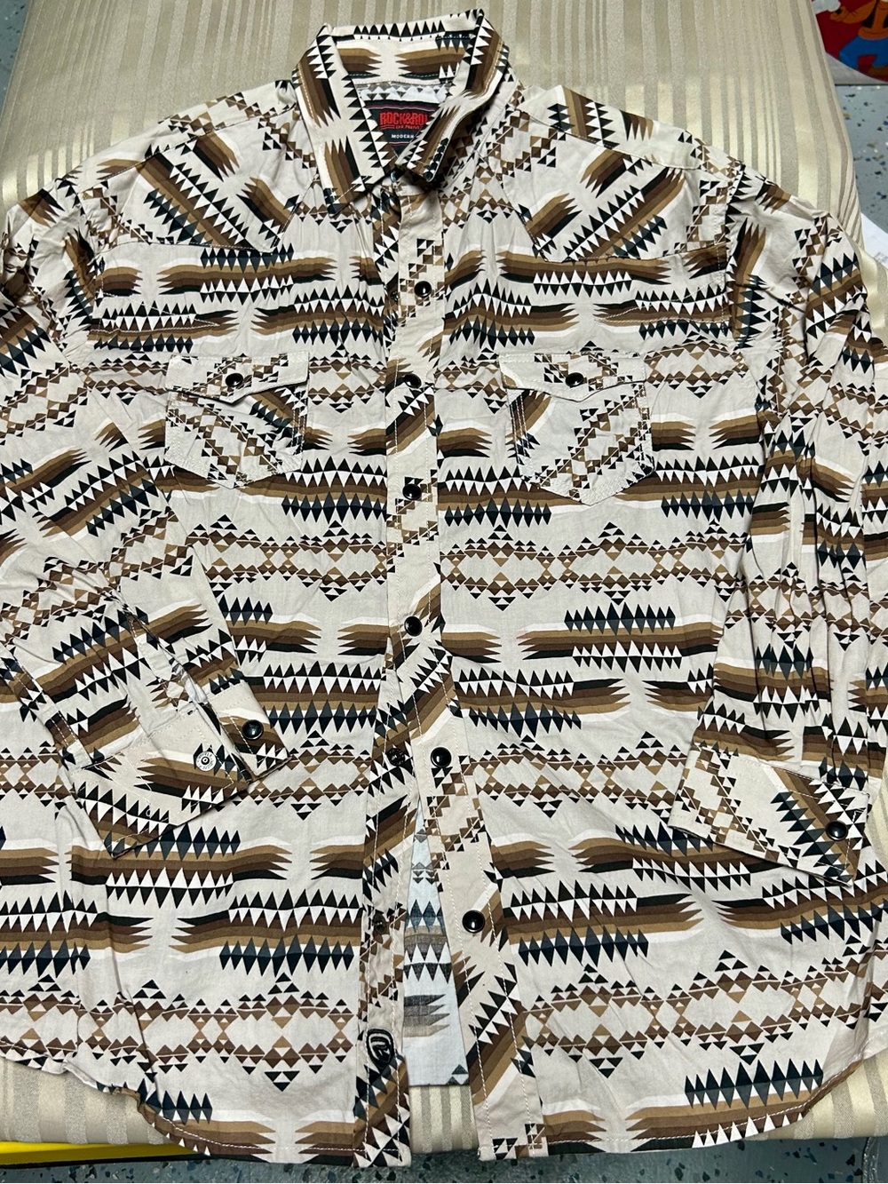 Rock & Roll Cowboy Brown/Black/White Geo Print Button-Down Shirt